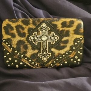 Leopard Print Clutch with Cross Design